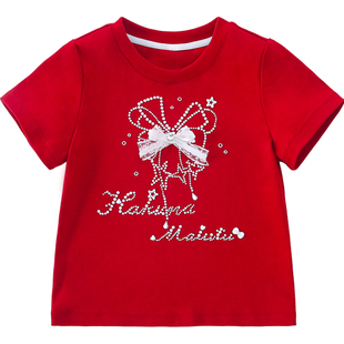 米米哈罗女童短袖T恤春装2026新款儿童芭蕾风上衣女孩休闲打底衫