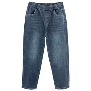 2026春装新款大码女裤胖mm宽松显瘦松紧腰弹力牛仔裤老爹裤长裤子