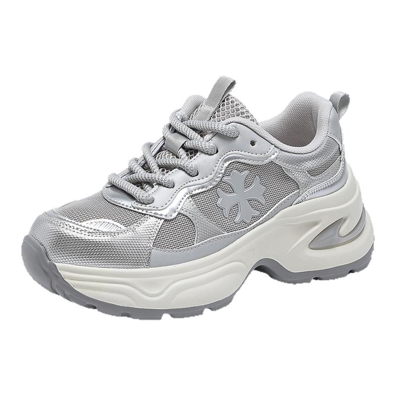 大东银色厚底老爹鞋女款2025新款秋冬小个子增高鞋百搭运动休闲鞋