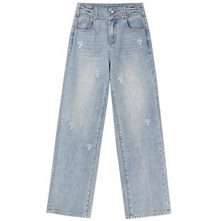 MISSCOCOON可可尼阔腿直筒裤女2026年春季新款渐变水洗棉质牛仔裤