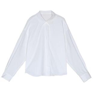 谜底白衬衫长袖女2025春新品通勤风微落肩宽松刺绣衬衣251MC0044
