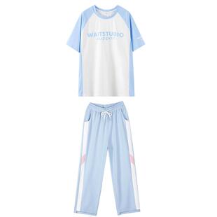 初中生运动套装T恤短袖班服2026夏季两件套少女七分裤高中生上衣