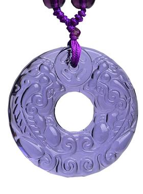 紫水晶双貔貅手工平安扣吊坠男女合成水晶项链毛衣链生日礼物