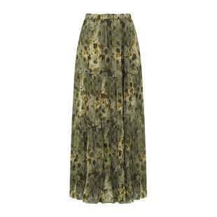 魏老板【绿野风声】春季孔雀绿清新碎花百褶半身裙女复古宽松裙子