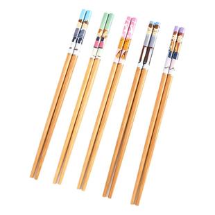 品竹印花筷套装24厘米五色全家福竹质筷子可爱餐具新款一家三口