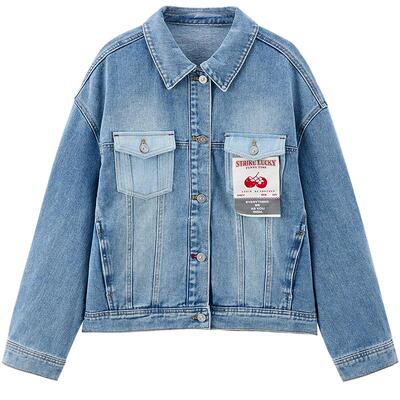 【商场同款】乐町秋新款撞色贴标复古休闲水洗牛仔外套C2BJF1306