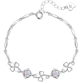 四叶草银手链女款999纯银莫桑钻手镯女生情人节礼物送女友送老婆