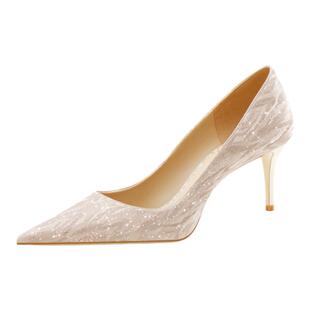 rose castle香槟金订婚鞋细高跟秀禾婚纱两穿新娘鞋成人礼高跟鞋