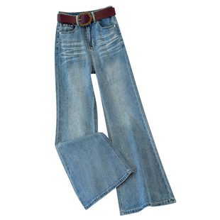 高腰显瘦亮闪闪的不贴腿直筒微喇叭牛仔裤女2026春季新款马蹄裤子