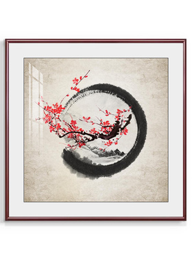 荷花九鱼图玄关装饰画招财挂画客厅餐厅壁画斗方太极八卦鲤鱼挂画