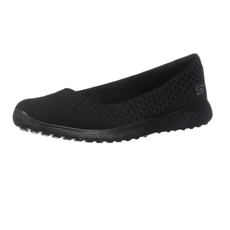 Skechers斯凯奇平底黑女鞋春秋浅口一脚蹬休闲布鞋黑针织套脚单鞋
