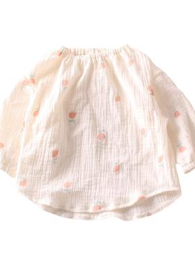 婴儿童碎花上衣女宝宝春夏款打底衫长袖女童衬衫纯棉纱薄款娃娃衫