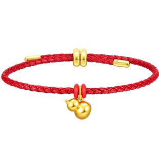 周大福亮面金光福禄葫芦本命年足金黄金吊坠配红绳女EOR1226送礼