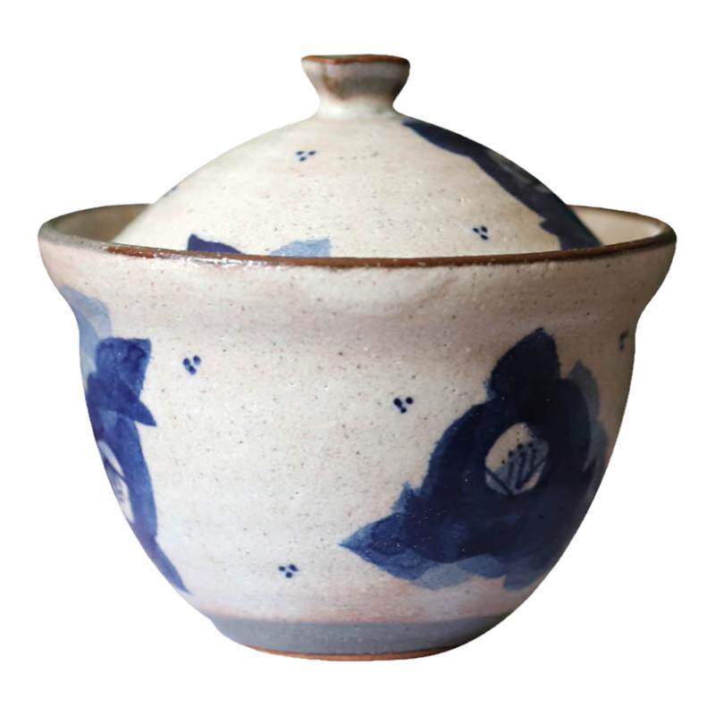 日本粗陶复古风家用山茶花盖碗