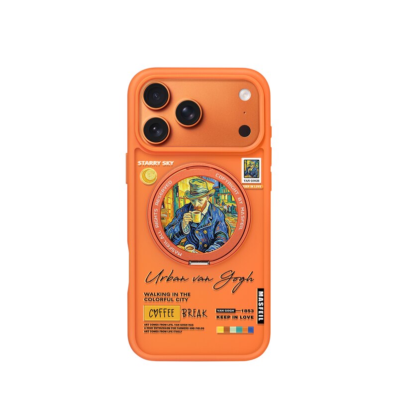 MASFEIL × 咖啡屋梵高适用苹果17promax手机壳iPhone17pro新款带支架ip17全包Fo5磁吸支点超薄高级感保护套