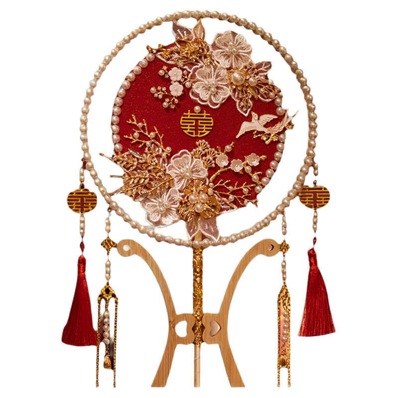 团扇新娘结婚礼中式秀禾出嫁婚扇双圈喜扇高级diy材料包汉服扇子