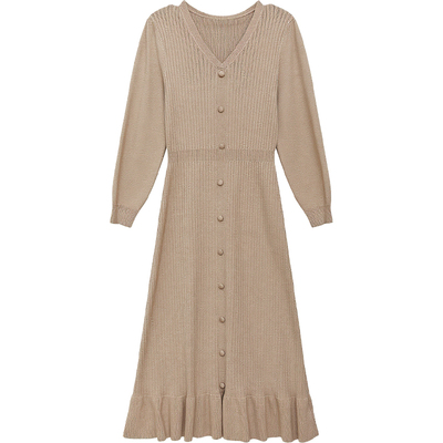 DM100大码荷叶边针织连衣裙