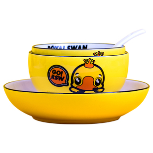 小黄鸭陶瓷碗碟套装家用创意碗盘餐具套装可爱少女心卡通餐具ins