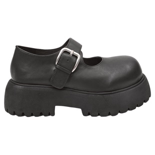 UDV真皮圆头一字扣玛丽珍鞋2025秋季新款厚底增高小皮鞋百搭女鞋