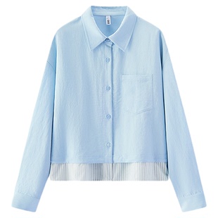 森马长袖衬衫女春装oversize假两件条纹2026新款商场同款温柔上衣