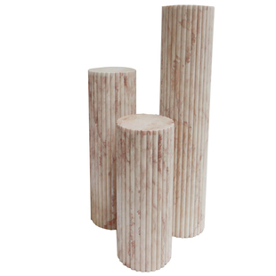 简约粉色天然大理石拉槽圆柱玄关客厅餐桌桌脚雕塑展示台底座摆件