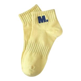 秋季多巴胺袜子女纯棉短筒袜无骨运动防臭字母刺绣ins潮女生春秋