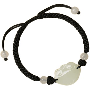 和田玉如意长命锁手串女男小宝宝儿童红绳本命年平安编织红绳手链