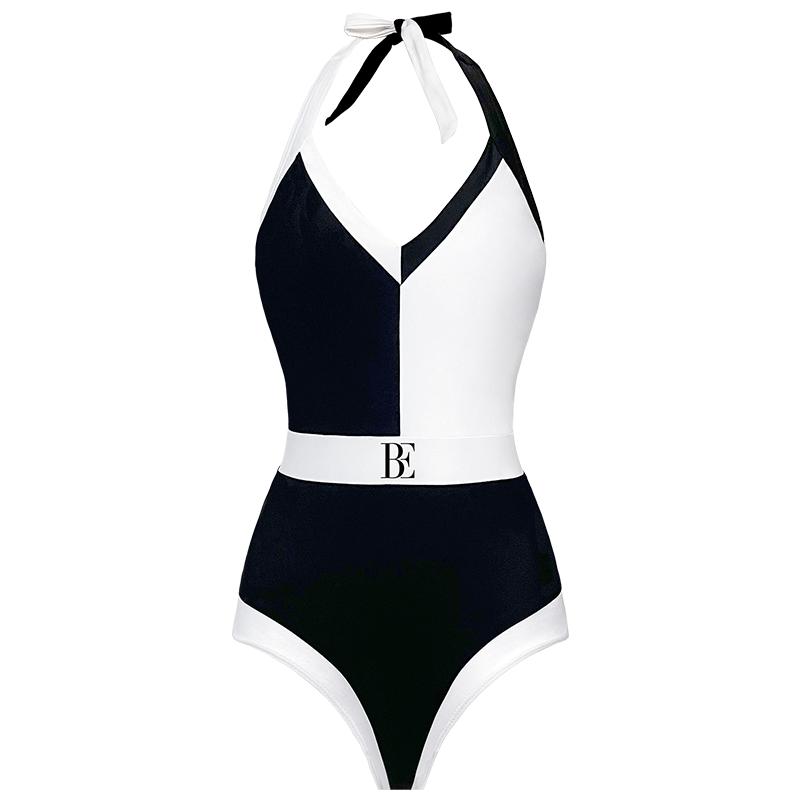 【白冰同款】BE范德安时尚系列连体泳衣女防晒挂脖系带拼接高级感
