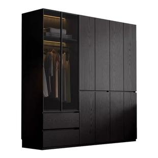 衣柜家用卧室黑色玻璃门2025新款实木质包安装定制衣橱柜子大衣柜