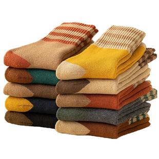 袜子女冬季加绒加厚毛巾袜条纹美拉德保暖冬天长袜秋冬款中筒袜子