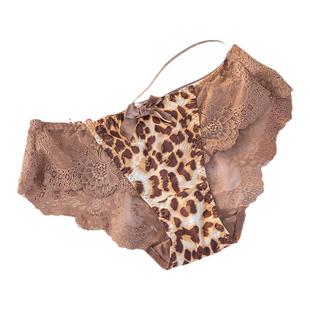 绑带性感豹纹女士内裤蕾丝镂空女生2025新款短裤蝴蝶结三角裤新款
