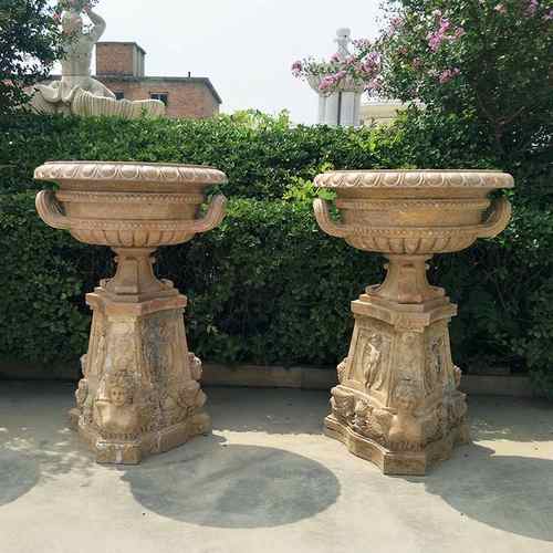 厂家定制仿古庭院装饰石雕花盆 别墅花园园林广场欧式汉白玉花钵