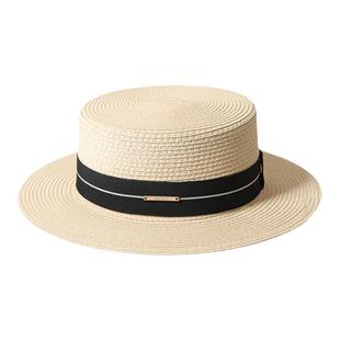 新款网红夏天大头围平顶礼帽草帽女英伦遮阳防晒帽沙滩度假百搭男