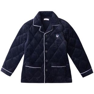 圆人睡衣男款冬季家居服上衣单件珊瑚绒夹棉袄2025大码外套可外穿