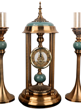 欧式风卧室桌面烛台座钟摆件静音