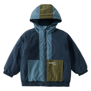 日系潮牌男童冬装拼色连帽棉服儿童cityboy拼接加厚保暖棉衣外套