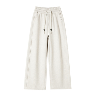 人字纹毛呢裤子女秋冬季高腰加绒阔腿裤女九分宽松休闲八分直筒裤