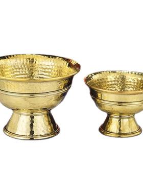 尼泊尔手工铜鎏金锤纹供水碗灯座