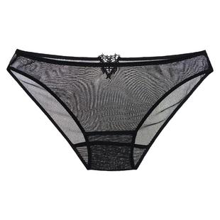 碧缇卡真丝性感网纱女式内裤秋透明低腰小裤头白色贴花刺绣三角裤