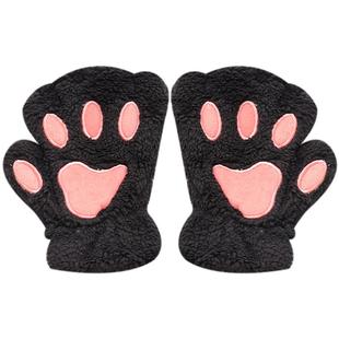 猫爪手套冬季女韩版半指男加厚毛绒可爱学生时尚键盘熊掌挂脖手帽