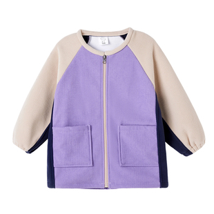 女童灯芯绒罩衣撞色摇粒绒秋冬拉链长袖新款时尚羽绒服中大童罩衫