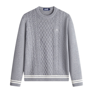 Navigare意大利小帆船复古绞花毛衣男士秋冬新品纯羊毛休闲针织衫