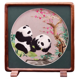 蜀绣熊猫摆件手工刺绣非遗礼品双面绣摆台四川特色礼送老外伴手礼