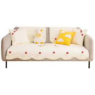 纯棉沙发垫泡芙花ins风四季通用现代简约可爱防滑沙发坐垫盖罩巾