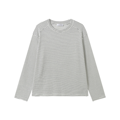 WHIMNOTION 26SS「慵懒松弛」肩部错位条纹圆领长袖休闲百搭T恤