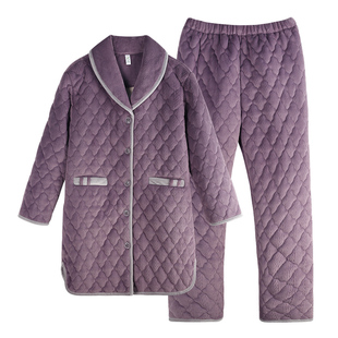 轩靓三层加厚夹棉袄睡衣女冬季加长款抗静电保暖珊瑚绒家居服套装