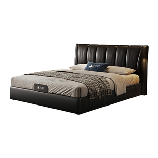 钢琴键真皮软包床意式极简轻奢主卧室落地储物箱体床1米8双人大床