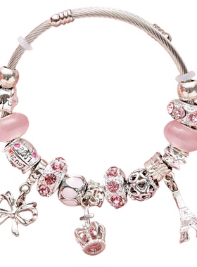 学生开学不锈钢爱心手链铁塔手镯