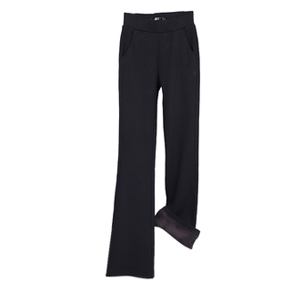 冬装弹力高腰加绒加厚微喇裤不倒绒卫裤显瘦休闲长裤有加长版