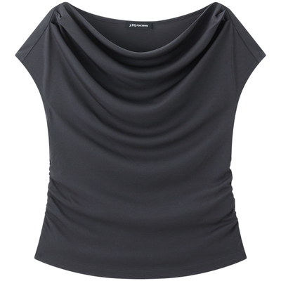 太平鸟三醋酸斜肩荡领短袖T恤